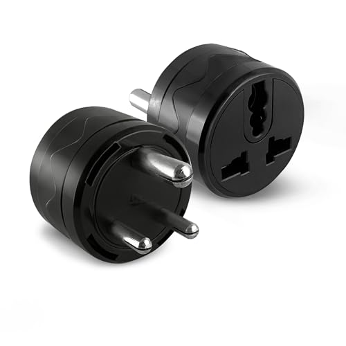 Image of MX 3 Pin Universal Round Conversion Plug Adapter Pack of 2, 180 Rotatable Multi Plug Socket Converter, Compact Travel Power Adapter for Home & Office, Compatible with Indian & International Plugs