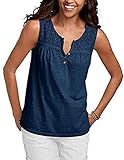 bauer venezia 100% Cotone Shirt Camicetta con pizzo Donna di Eddie Bauer - cotone, blu, 100% cotone. 90% cotone 100% cotone 10% poliammide, Donna, XS