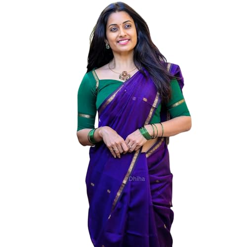 Image of Original Maheswari Cotton Silk Saree for Women | Kanjivaram Pure Silk Cotton Sari with Blouse | Zari Work | Tassels | Handloom Weave
