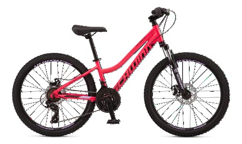 Image of Schwinn High Timber ALX Mountain Bike for Youth Boys Girls, 24-Inch Wheels, 21-Speeds, Front Suspension, Aluminum Frame, Mechanical Disc Brakes, Coral
