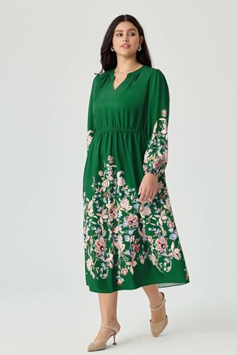 Image of TIYOMI Womens Plus Size Dresses Fall Long Sleeve Maxi Dresses V Neck Floral Spring Party Dress with Pockets XL-5XL (14W-28W)