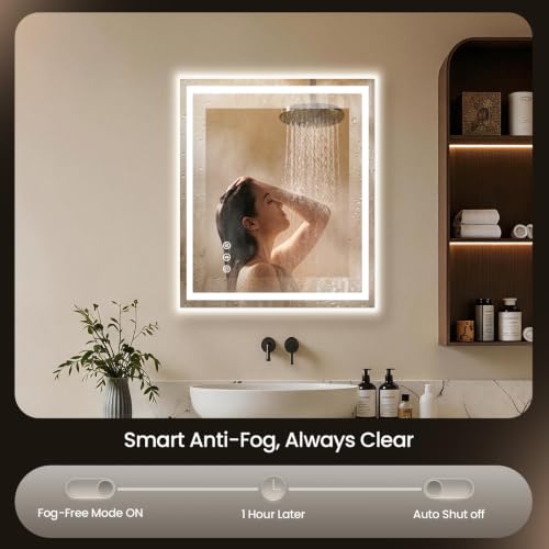 Image of 24x30 LED Bathroom Mirror with Anti-Fog, Backlit & Front Lit, Memory | Stepless Dimmable 3 Color CRI 95+ Shatterproof Tempered Glass ETL Listed for Safety Lighted Bathroom Vanity Mirror for Wall