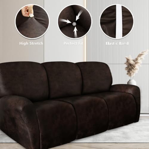Image of ANARACHON Leather Look Recliner Couch Cover 8-Piece Recliner Sofa Slipcovers 3 Seater for Reclining Couches Furniture Protector Spandex Fabric Washable (Recliner Sofa, 02Coffee)