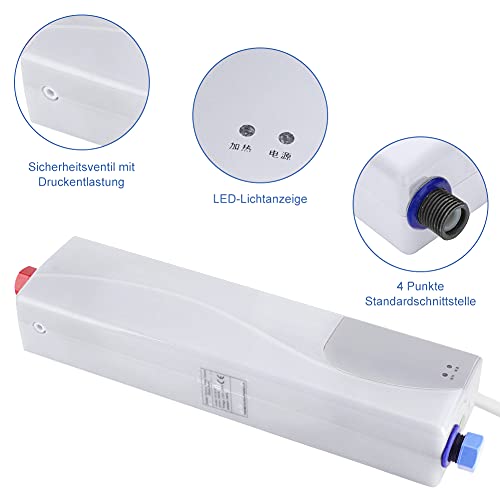 Mini Scaldabagno Elettrico Istantaneo, 3000W Scaldabagno Senza Serbatoio Elettrico, Mini Tankless Scaldabagno Scaldabagni Elettrici Calda Istantaneo per Bagno (Bianco)