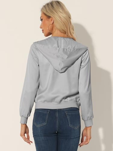 Allegra K Women's Casual Bomber Jacket Satin Zip Up Lightweight Hooded Windbreaker Outerwear4