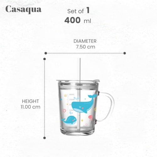 Image of Cute Cartoon Glass Tumbler with Lid and Straw - 400ml, Set of 1, Glass Coffee Mug with Handle, Reusable Drinking Cup for Iced Coffee, Milk, Juice, Tea, Home Office Gifts (Random Design Mug)