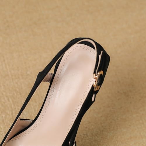 Escarpins slingback en daim noir et marron à talon carré