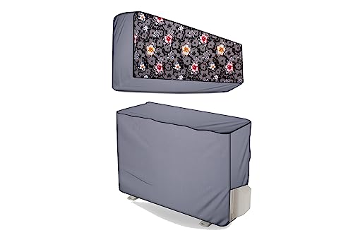 Image of The Furnishing Tree Split AC cover for indoor and outdoor unit of 2 ton waterproof and dustproof and White Greyish Floral Pattern