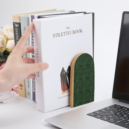 Sujetalibros de madera con patrón floral verde de alta resistencia para despachos 7