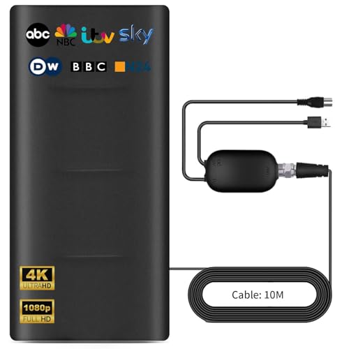2026 Potente Antena de TV para Interiores y Exteriores, Rango de Recepción de 600KM Antena HDTV Digital, Compatible con 4K 1080p Todos los Televisores Inteligentes, 10M Desmontable Cable Coaxial