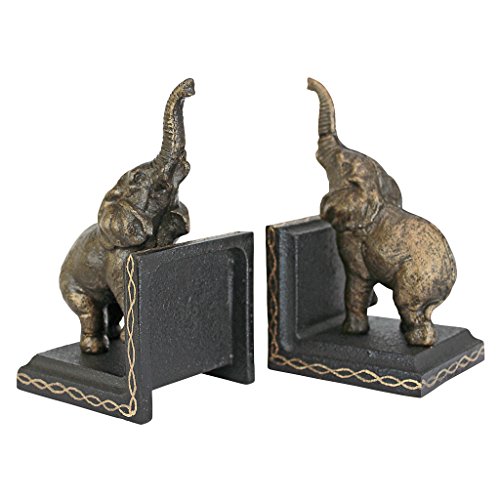 Design Toscano Triumphant Elephant Cast Iron Sculptural Bookend Pair #TOP1