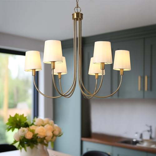 KSANA Modern Gold Chandelier with Fabric Shade, Wagon Wheel Traditional Dining & Living Room Chandelier, Classic Lighting Fixture for Bedroom by KSANA - Used condition - US$73.42