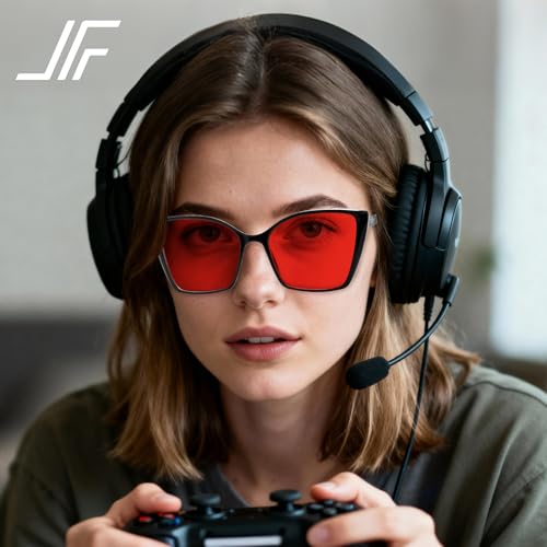 Image of Women's Sleep Blue Light Blocking Glasses, Cat Eye Computer Gaming Glasses Anti Eyestrain & UV Glare (Red Lens Black Frame)