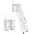 Wall Mounted Attic Ladder, 11-Step Folding Loft Stairs with Dual Handrails, 660 lbs Heavy Duty Pull Down Attic Stairs, Space Saving Retractable Ladder for Garage, Warehouse, Basement, White