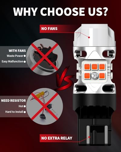 Image of LASFIT 7440 LED Bulb Anti Hyper Flash Canbus 7443 Front or Rear Turn Signal Light 7444na 7441 7444 7440NA W21W WY21W Bulbs No Load Resistor Need, Upgraded Amber (Pack of 2)