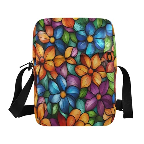 Flower Pattern Stained Glass Style messenger bag for men cross body bag men Woman Cross Body Purse Adjustable Strap for work Outdoor Daily