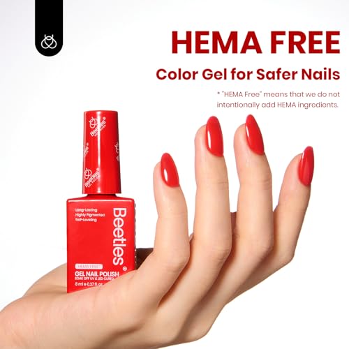 Image of Beetles Red Gel Nail Polish, 1 Pcs 8ml Hema-Free Gel Red Color Crimson Harmony Soak Off U V LED Polish Nail Art Design Manicure Salon DIY Salon