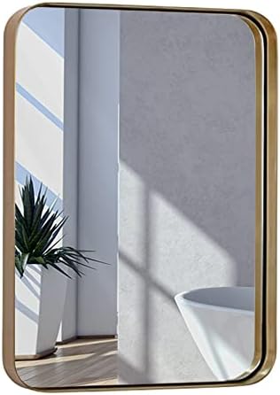 Hamilton Hills 16x24 inch Metal Gold Frame Mirror for Bathroom | Brushed Rectangular Rounded Corner Vanity | 2" Deep Set Design Small Wall Mirrors Decorative | Hangs Horizontal and Vertical