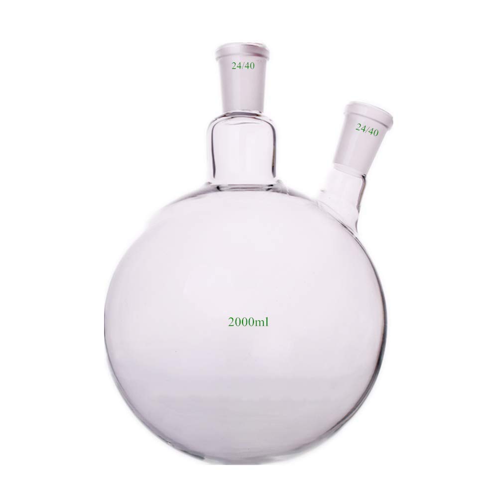 2000 ml, 24/40,2-neck, matraz de fondo redondo, de cristal, 2L recipiente de reacción, doble cuello