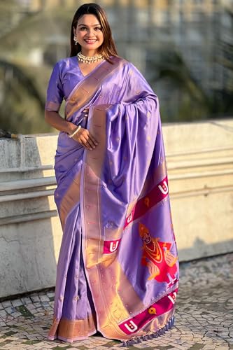 Image of SGF11 Women's Kanjivaram Paithani Silk Saree With Unstitched Blouse Piece