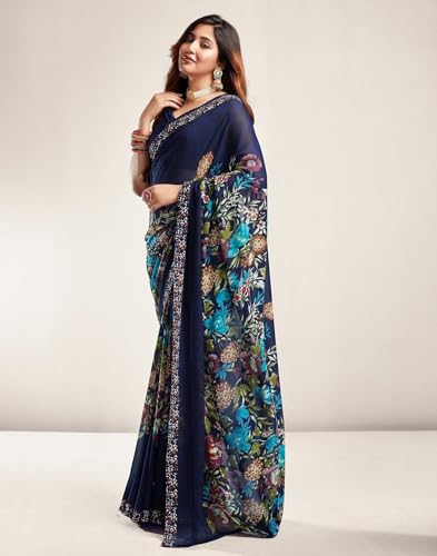 Image of Shiv Textiles Womens Shiv Textiles Women's Georgette Printed Saree