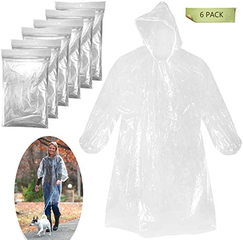 Samshow Disposable Rain Ponchos - Raincoat with Hoodï¼ˆ6 Packï¼‰- Emergency Disposable Rain Ponchos Family Pack for Adults,Perfect for Outdoors,Theme Parks,Hiking,Camping,School Sporting
