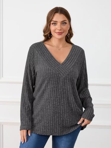 Image of BELAROI Womens Plus Size Sweaters V Neck Fall Tunic Top Pullover Shirts