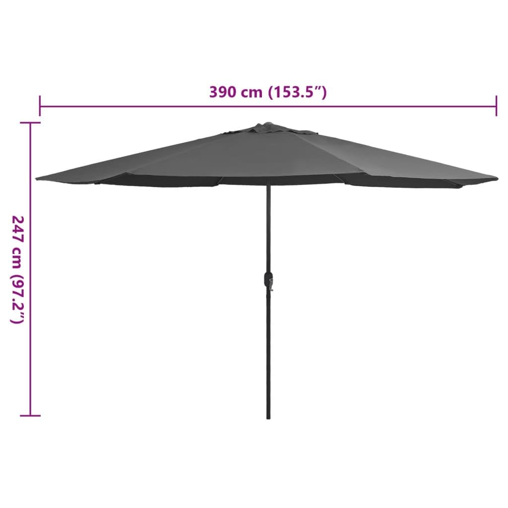 Parasol ogrodowy, parasol przeciwsłoneczny, baldachim do ogrodu, na zewnątrz, na patio, z metalowym słupkiem, 390 cm, antracytowy