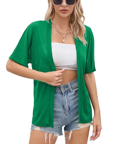 Image of Iandroiy Women's Lightweight Open Front Cardigans Casual Short Sleeve Blouse Tops