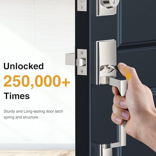Image of Brightify Satin Nickel Front Door Lock Set, Satin Nickel Door Handle with Door Lever, Front Door Handle Set, Adjustable Deadbolt Lock Set with Single Cylinder, Reversible for Right&Left