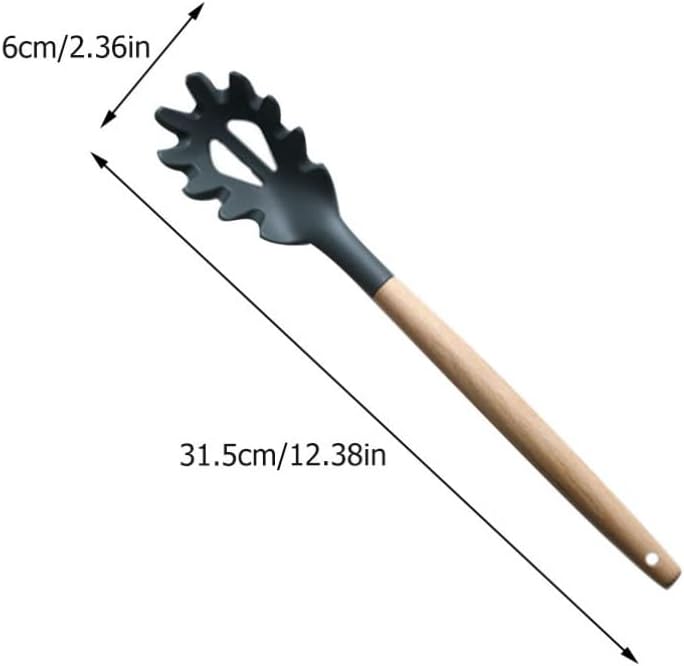1 Set Silicone Pasta Fork Wooden Handle Spaghetti Utensils Food Grade Noodle Spoon Pasta Cooking Server Heat Resistant Kitchen Spatula for Cooking Utensils Grey