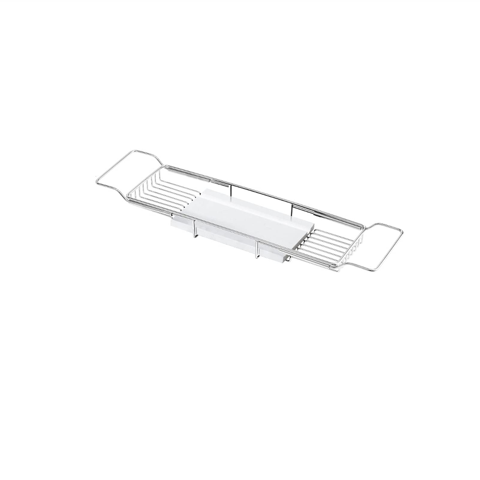 MYUYEE Bath Tray Bathtub Tray Marble 304 Stainless Steel Bath Tub Racks Shower Waterproof Reading Rackwine Glass Holder, 68 * 17 * 5Cm/26.8×6.6×1.9 Inch (White)
