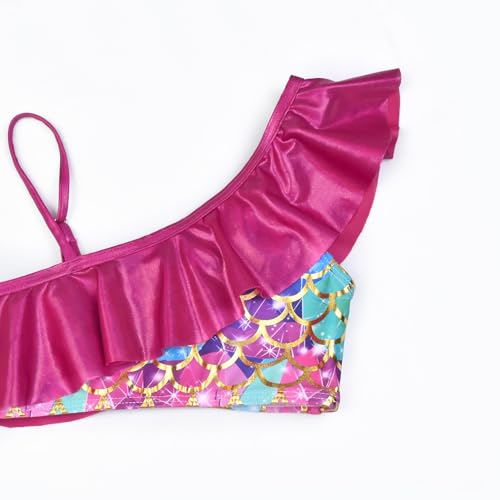 CHILDRENSTAR Girls Metallic Bathing Suits Shiny Ruffles One Shoulder 2 Pieces Swimsuits Cute Bikini Set3