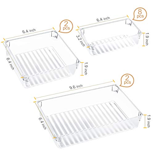 Kootek 12 Pcs Plastic Drawer Organizers Set 3-Size Versatile Desk and Bathroom Drawer Organizer Trays Storage Bins for Makeup Bedroom Kitchen Office (Clear)