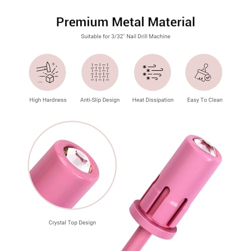 Image of MelodySusie Crystal Top Mandrel Bit for Nails, 3 /32'' Easy Off Nail Drill Bits for Sanding Bands, Suitable for Acrylic Nails Gel Manicures and Pedicures, Pink Blossom