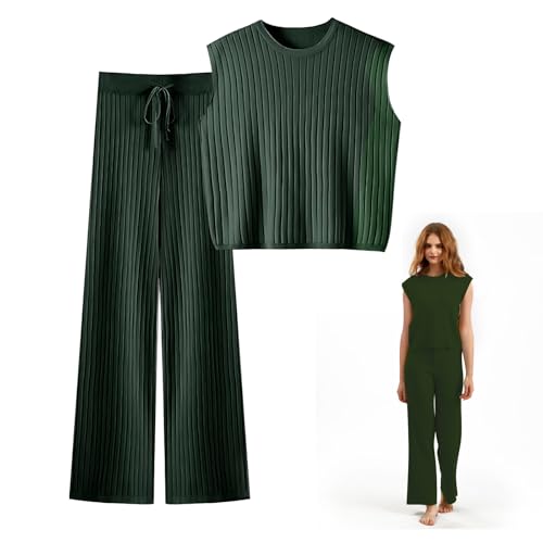 La Mejor Selección de Punto para Mujer Top 5. 44 TYDGDJD Conjunto Ropa Mujer Casual de 2 Piezas, Conjuntos Casuales para Mujer Elegante, Blusa Sin Mangas y Cintura Elástica Pantalones Mujers, Conjunto de Punto para Mujers de...