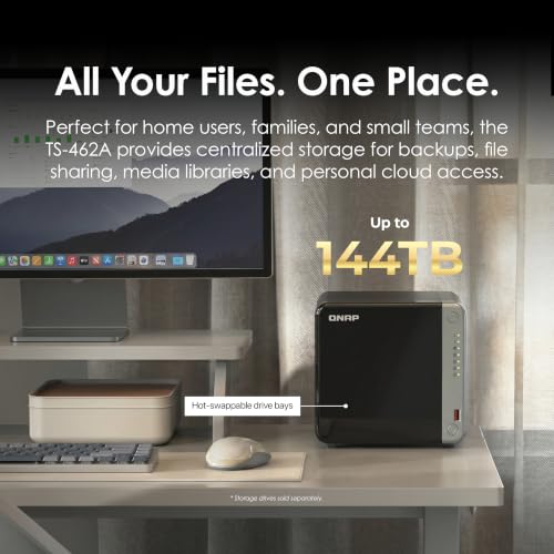 Image of QNAP TS-462A-4G 4-Bay Desktop NAS | Intel Celeron N5095 Quad-Core (up to 2.9 GHz), 2.5GbE, Dual M.2 SSD Slots, QTS