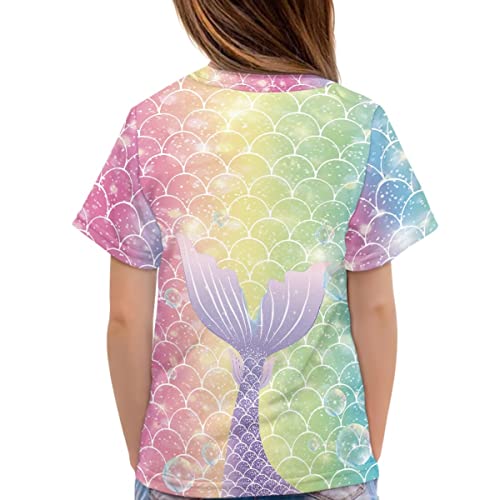 ENLACHIC Girls Cute Unicorn Mermaid Scale Tee Shirts Summer Short Sleeve Graphic T-Shirts 3-16 Years4