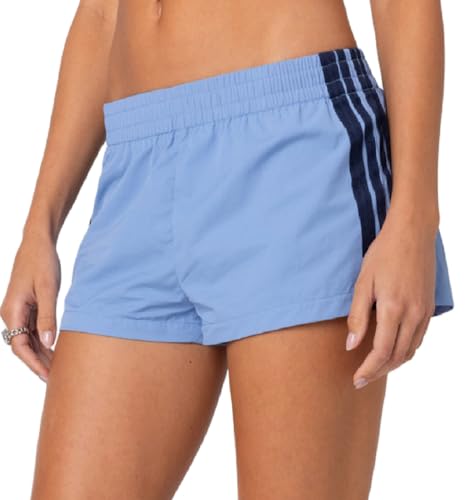 NUFIWI Women Striped Athletic Shorts Elastic Waist Wide Leg Track Shorts Casual Loose Workout Running Sweat Shorts(Light Blue,L)