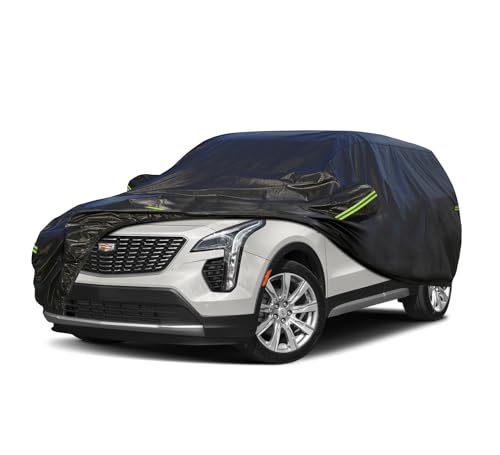 Image of KouKou Waterproof SUV Car Cover Suitable for Cadillac XT4 from 2018 to 2025, 7 Layers Windproof All Weather Waterproof Outdoor Cover Sun Rain UV Dust Snow Protection. Black