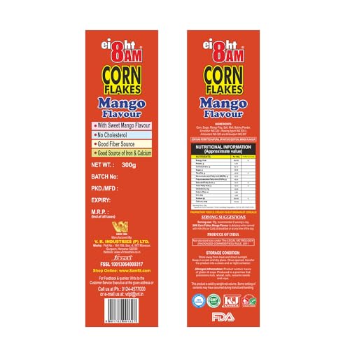 Image of 8AM Corn Flakes Mango 300 Gram (Pack Of 3), Golden Corns & Mango, No Cholesterol, Trans Fat, Artificial Additives, Iron & Calcium, Crunchy & Nutritious Whole Grain Breakfast Cereal