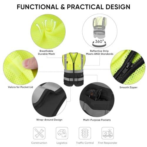 Image of TICONN Reflective Safety Vest High Visibility Class II Mesh Vest for Women & Men Meets ANSI Standards