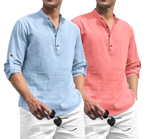 Image of Zombom Combo of Men's Solid Cotton Polyester Blend Full Sleeve Straight Kurta Shirt (Pack of 2)