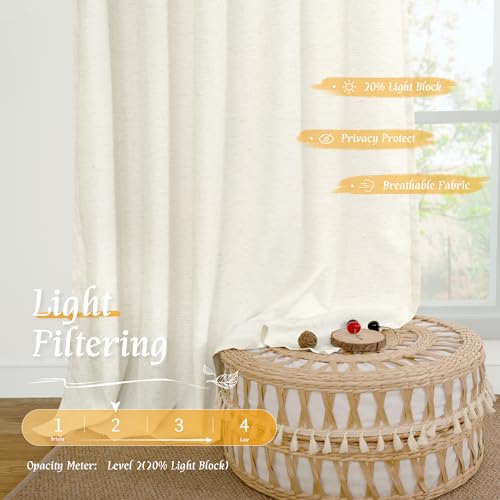 Image of LAMIT Cream Linen Curtains 54 Inch Length 2 Panels, Light Filtering Faux Linen Textured Panels Rod Pocket Neutral Privacy Drapes for Window /Loft Room /Bedroom, 42 x 54 Inch