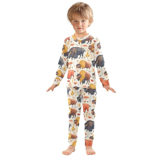 Pajama Sets Long Sleeve Bison Pattern with Floral Soft Comfy Sleepwear 2 Piece PJS 3-8T2
