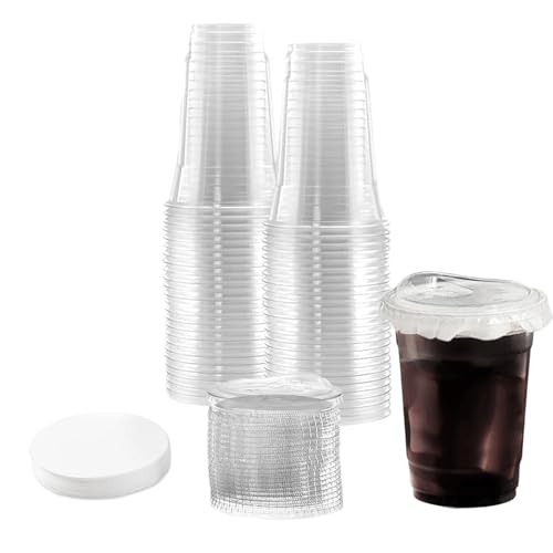 WyndShades Lot de 50 Gobelets Réutilisables Transparents de 470 ml avec Couvercles à Boire Directement et Papier Anti-Fuites – Gobelets pour Boissons...