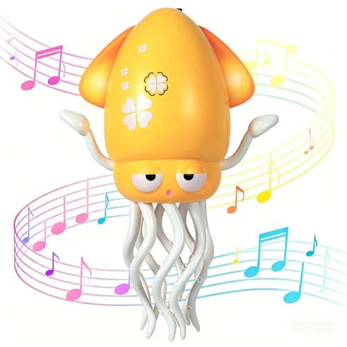 Image of Dancing Octopus Baby Toy - Electric Crawling Octopus Tummy Time Toy - USB Rechargeable Dancing Musical Squid Toys with Lights, Birthday Gifts for 3 4 5 6 Year Old Boys Girls, Funny Desk Decor (Yellow)