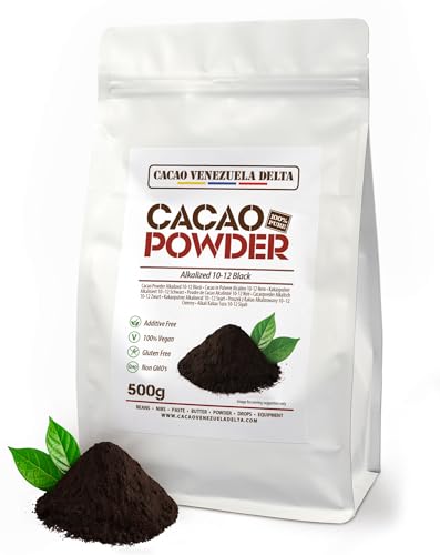 Cacao V Delta Cacao Puro en Polvo Alcalinizado Negro 500g - Polvo 10/12 Sin Azúcar, Sin Gluten, Sin Alérgenos, Vegano y No GMO - Antioxidante con Flavonoides para una alimentación Óptima