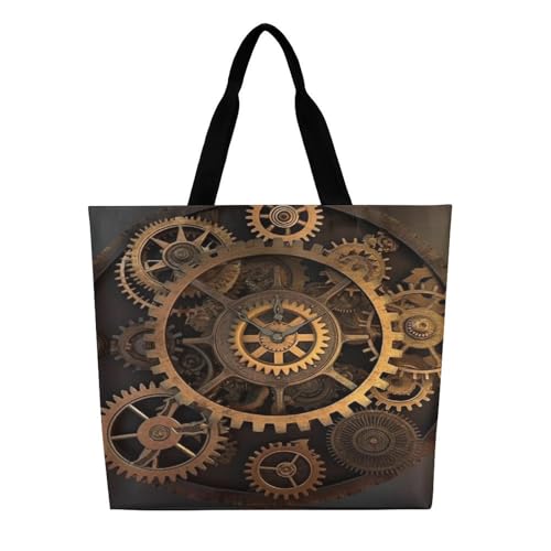 Women's Multi-Functional Shopping Bag,Gears Clock Bronze Century Printing Messenger Bag Shoulder Bag for Travel, Work, Shopping & Parties with Inner Pocket, Grocery Bag Lightweight & Water-Resistant3