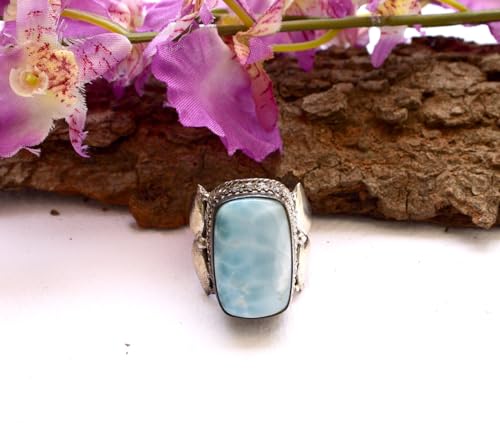 Bague larimar naturel argent 925 avec pierre bleue véritable femme